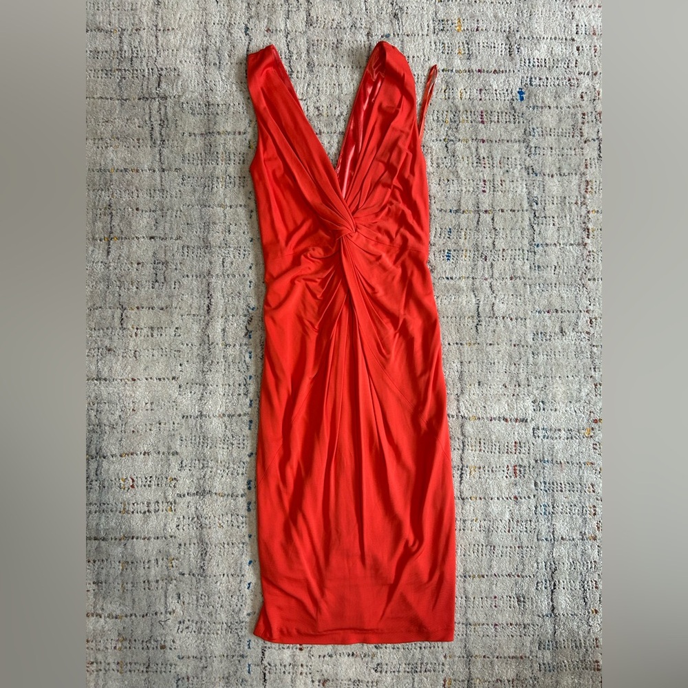 Robert Rodriguez Elegant Knotted Deep V Evening Dress Size 0 Salmon Coral Color